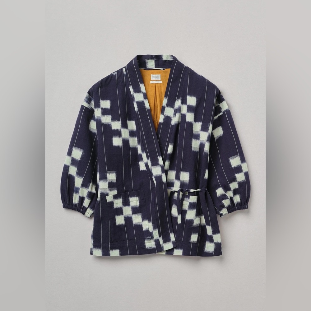 TOAST London grid check ikat jacket blue/ecru XS NWT
